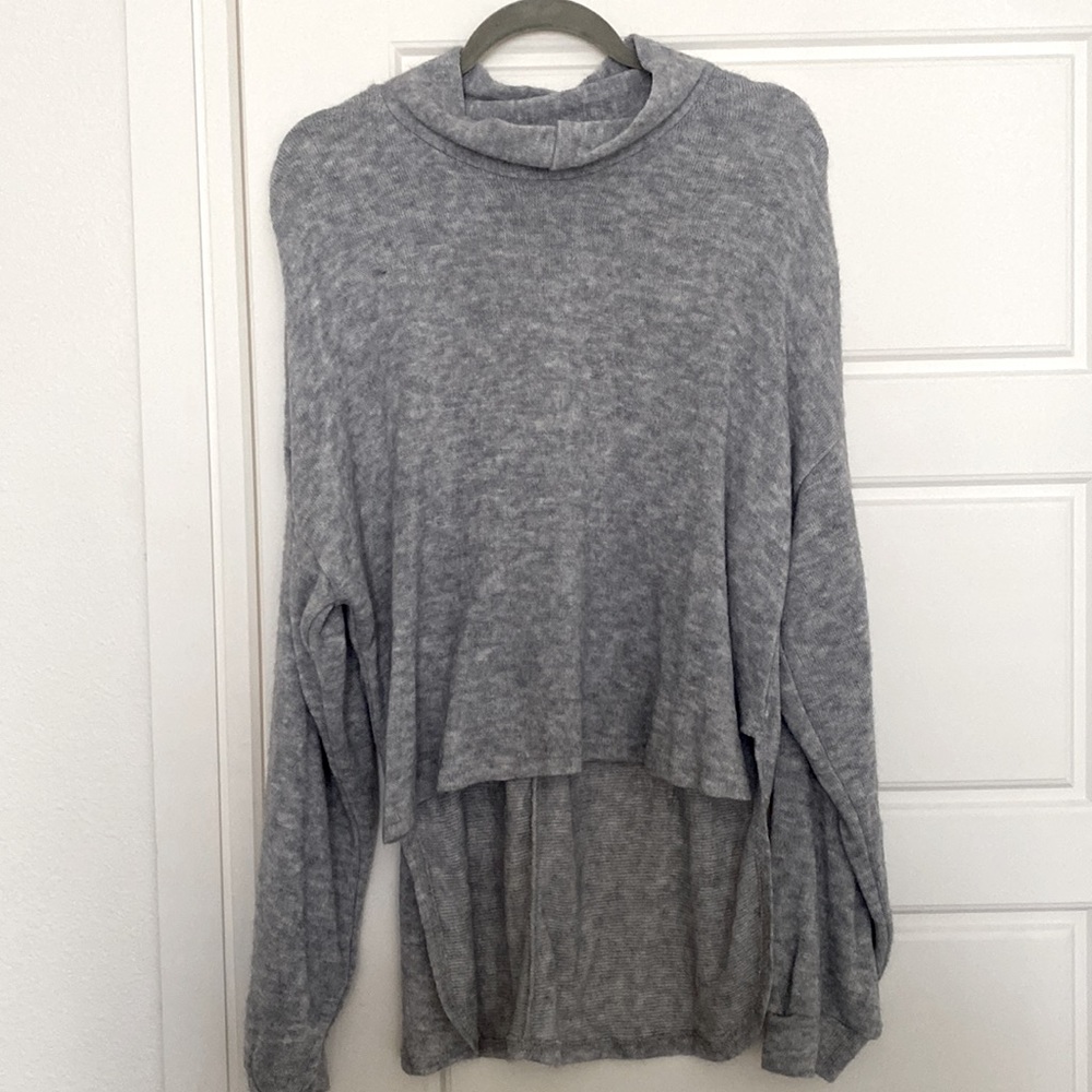 NEVER WORN Gray Mock-Neck Sweater with Bow Details